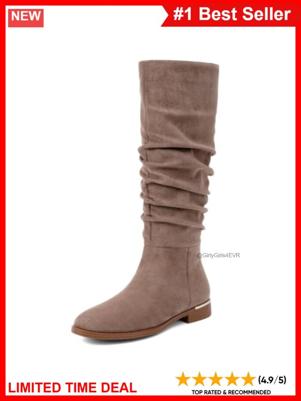 Faux Suede Slouchy Knee High Boots Flat Round Toe Ruched Shaft